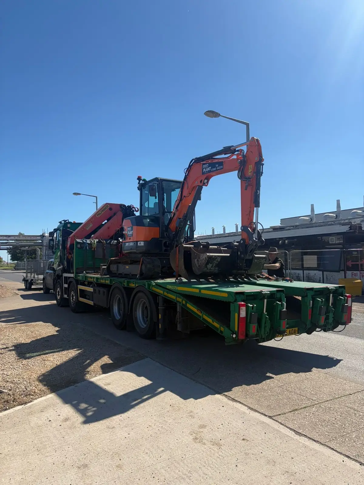 Pro Plant excavator delivered on a crane lorry